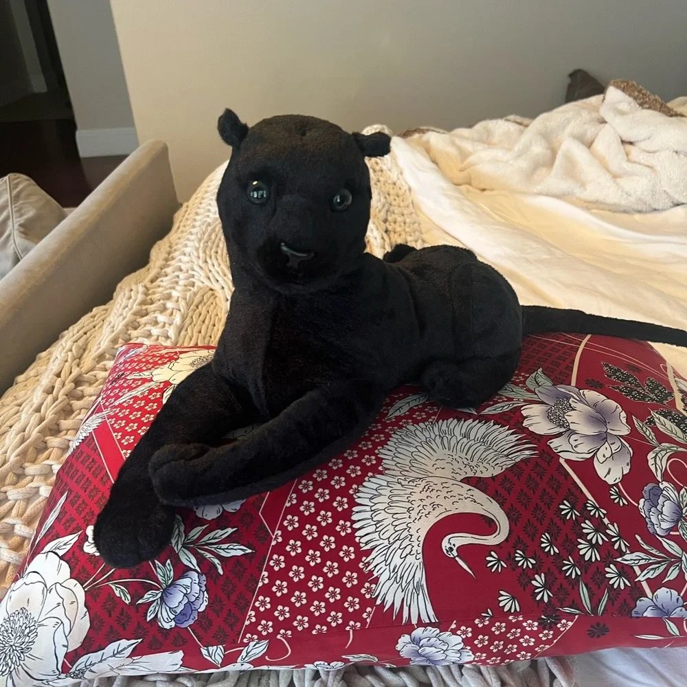 Black Panther Plush Stuffed Toy Lifelike Elegant Bed Style